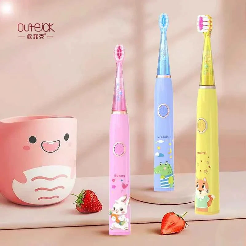 Kids Sonic Electric Toothbrush Child Cartoon with Colorful LED Light IPX7 Waterproof 2 mins Smart Timer Rechargeable Toothbrush