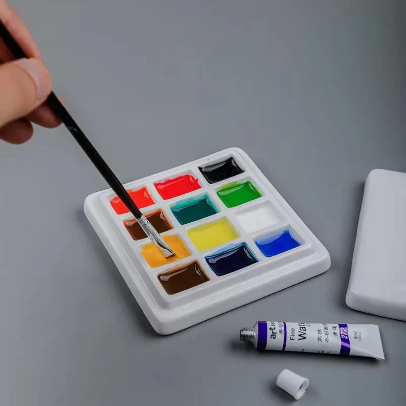 Artsecret 1 pc Simple White Ceramic Multi-Compartment Palette Pigment Mixing Palette Art Supplies Multiple Variants Available