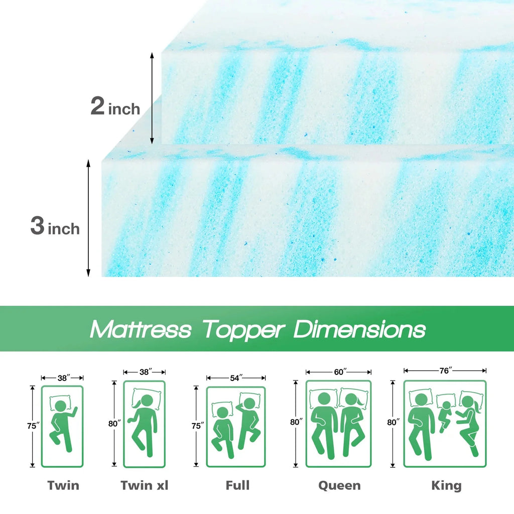 JHK 2 Inch Gel Memory Foam Mattress Topper Full Size Cooling Mattress Soft and Breathable Bed Topper School Bedroom Furniture