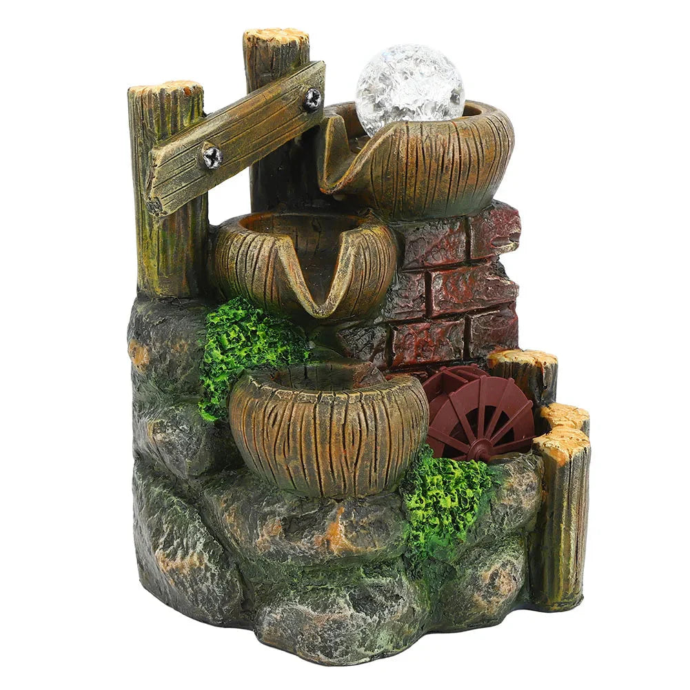 Resin Desktop Fountain Flowing Water Ornament Simulation Landscape Desktop Decoration for Home Hotel Office EU Plug
