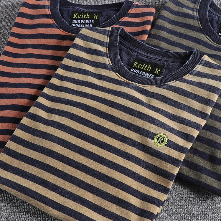 High Quality 100% Cotton Striped T Shirts for Men Summer Short Sleeve Distressed Washed Tees 24ss Y2k Youth Male Streetwear Tops