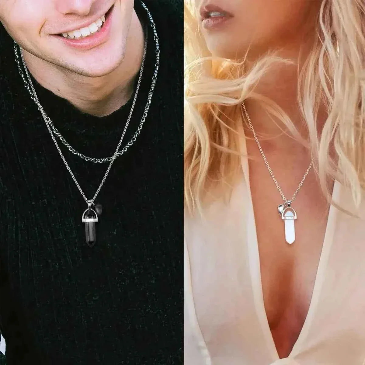 Crystal Friendship Matching Couples Necklaces for Women Men with Heart Charm, Dainty Rose Quartz Best Friends BFF Necklace