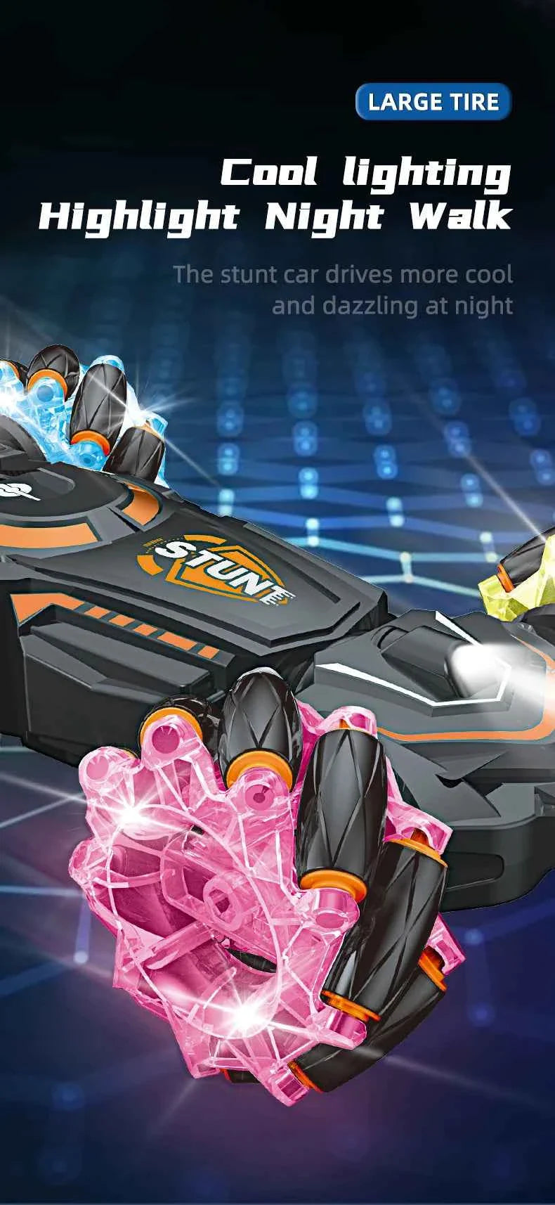 RC Drift Car Toy, Cool and Dynamic Dazzling, Made of Large Glow Wheels