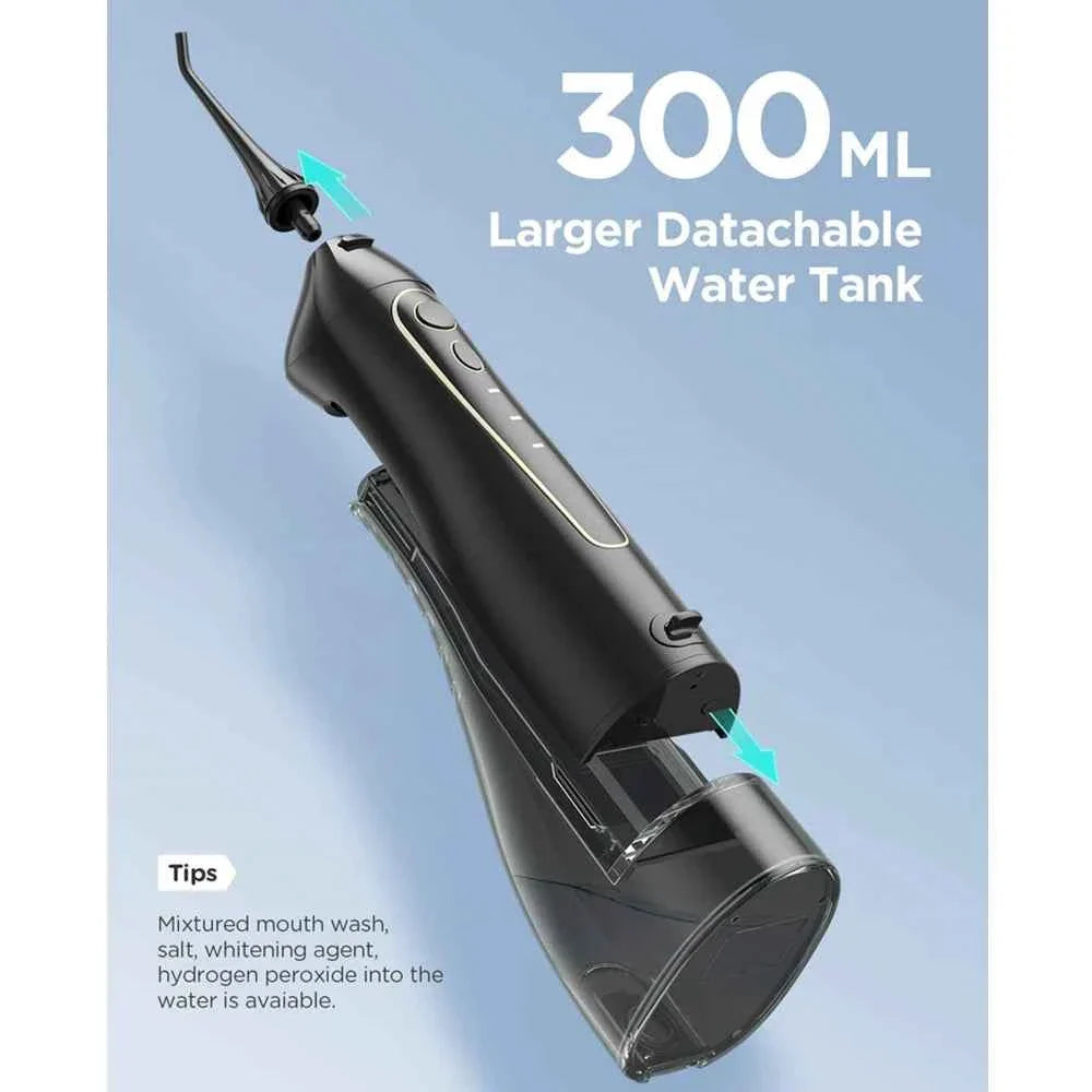 Fairywill Portable Oral Irrigator - 300ML Rechargeable Water Flosser with 3 Cleaning Modes