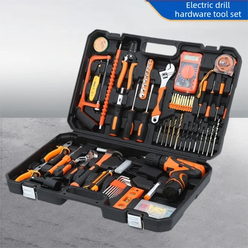 160/136/115/63 PC Lithium Drill Household Multifunctional Hardware Tool Manual Daily Electrician Woodworking Maintenance Toolbox