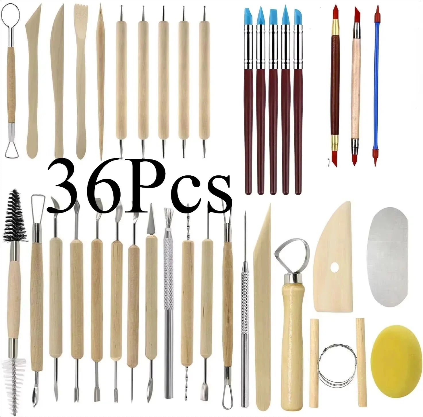 Art Supplies Ceramic Sculpting Tools Wooden Handles Ceramic Clay Pottery Tool Beginner DIY Crafts Wood and Steel Home School Use