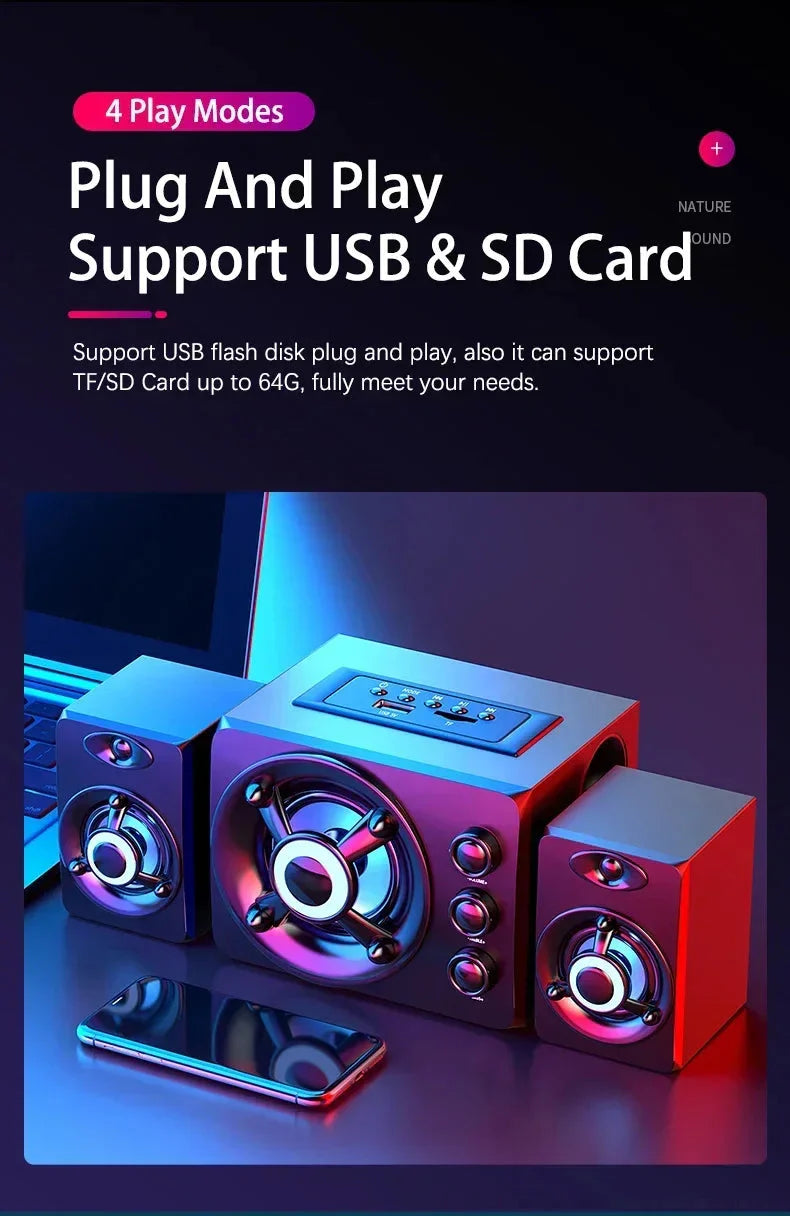 HIFI 3D Stereo Speakers Upgrade With LED Light AUX USB Wired Wireless Bluetooeh 5.0 Audio Home Theater Surround Sound Bar TV