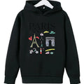 Girls Paris Landmarks & Food Pattern Print Hoodie Sweatshirt GYM Lover Thick Birthday Gift Top for Kids