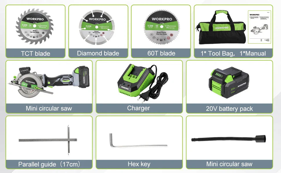 WORKPRO 20V Cordless Electric Circular Saw With Laser For Wood Ceramic Tile 115 mm Saw Blade 710W Electric Circular Saw No Laser