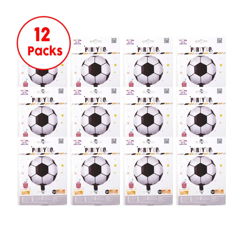 12 Pieces-18'' Decorative Soccer Pattern Foil Balloons 1pc/Pack 12 Packs for Party Decorations