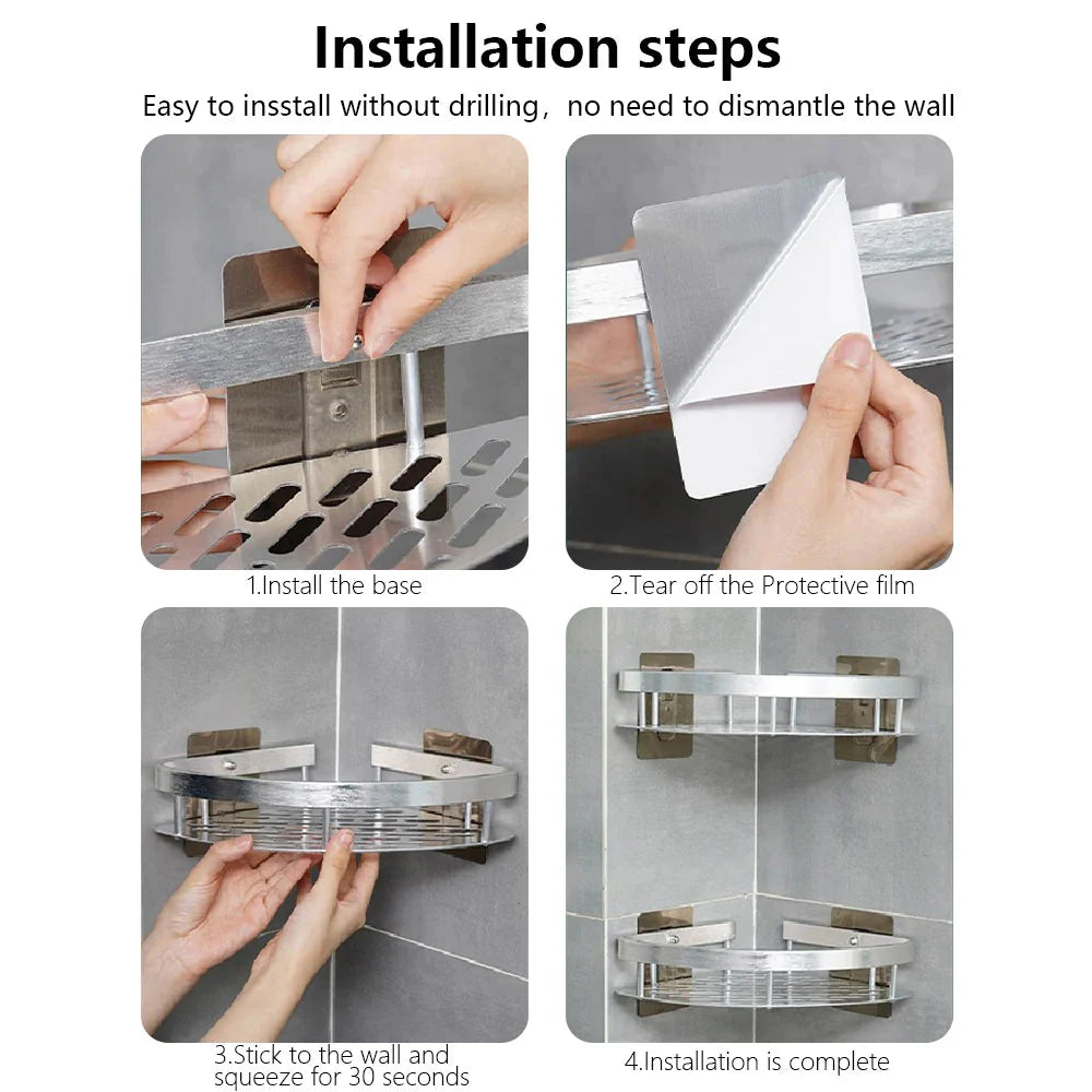 Bathroom Shelves Wall Mounted Non perforated Bathroom Shelf Shower  Storage Shelf  Kitchen Organizer  Bathroom Corner Shelf