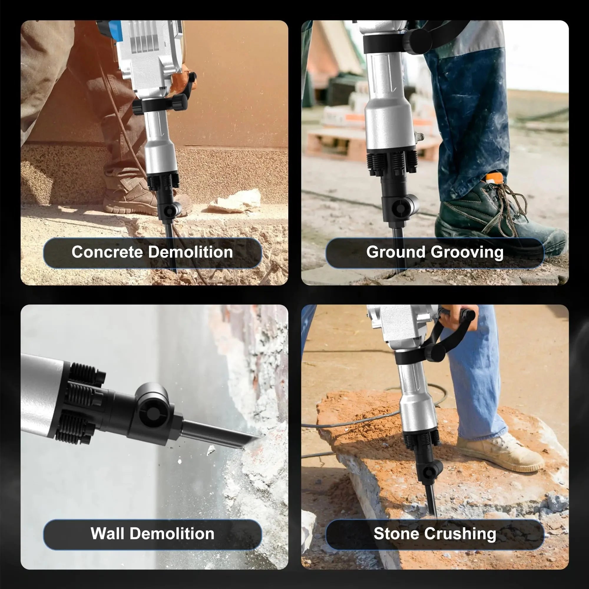 3600W Demolition Jack Hammer Electric Concrete Breaker Heavy Duty 2100 BPM Corded Power Rotary Hammer Drill with 2pcs Chisel Bit