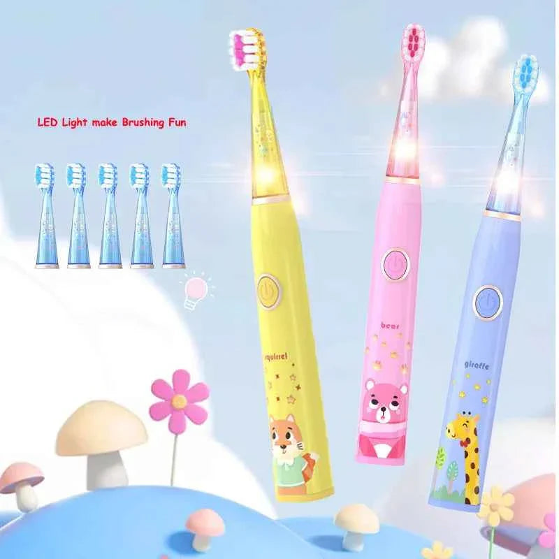 Kids Sonic Electric Toothbrush Cartoon with Colorful LED Light IPX7 Waterproof Overall Clean Teeth Rechargeable Care Toothbrush