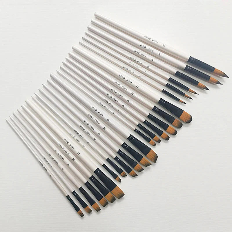 ♥24 Pcs Pearl White Art Paintbrush Set – Nylon Brushes for Oil, Acrylic & Watercolor Painting