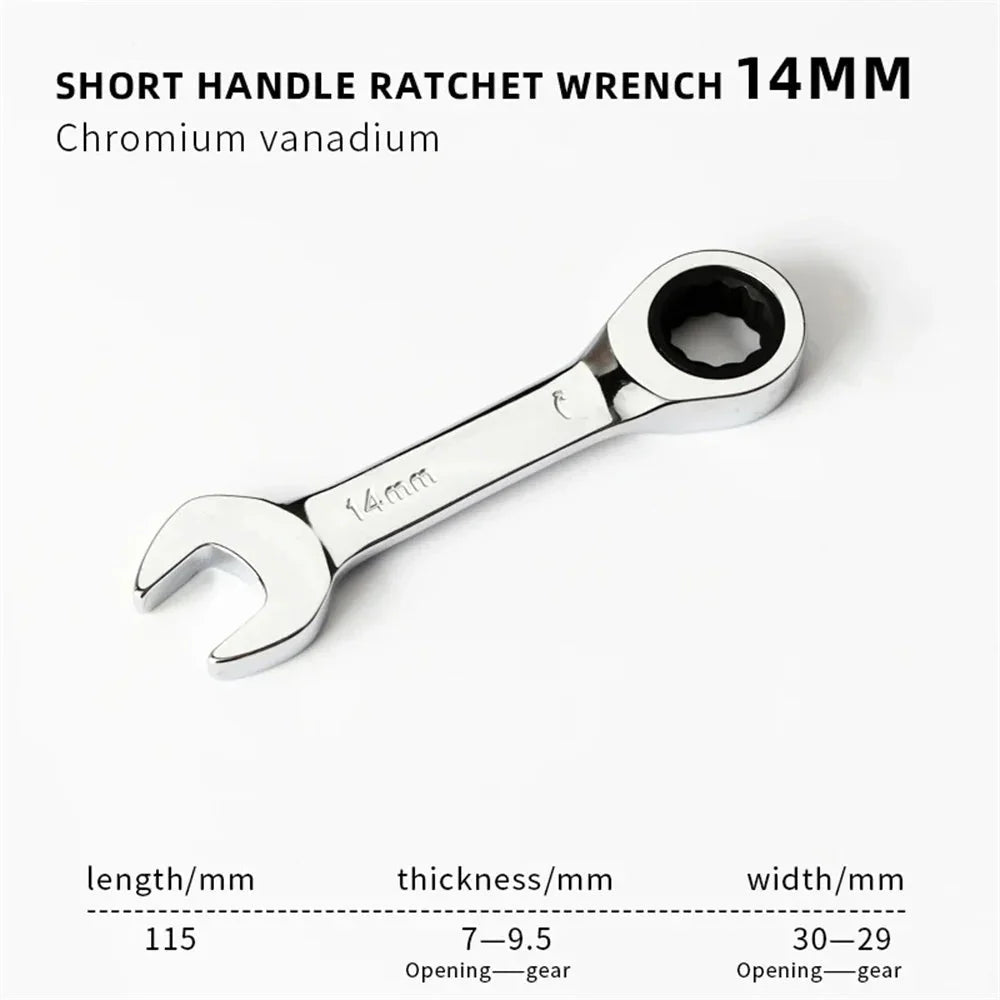 6-19mm Short Handle Quick Ratchet Wrench 72 Teeth Multi Functional Portable Short Dual-use Plum Blossom Small Wrench Hand Tools