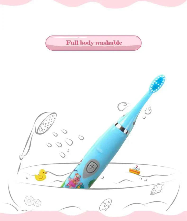 Sonic Children Electric Toothbrush Bright Cartoon With Replacement Heads Ultrasonic Rechargeable Soft Hair Brush Oral Cleaning
