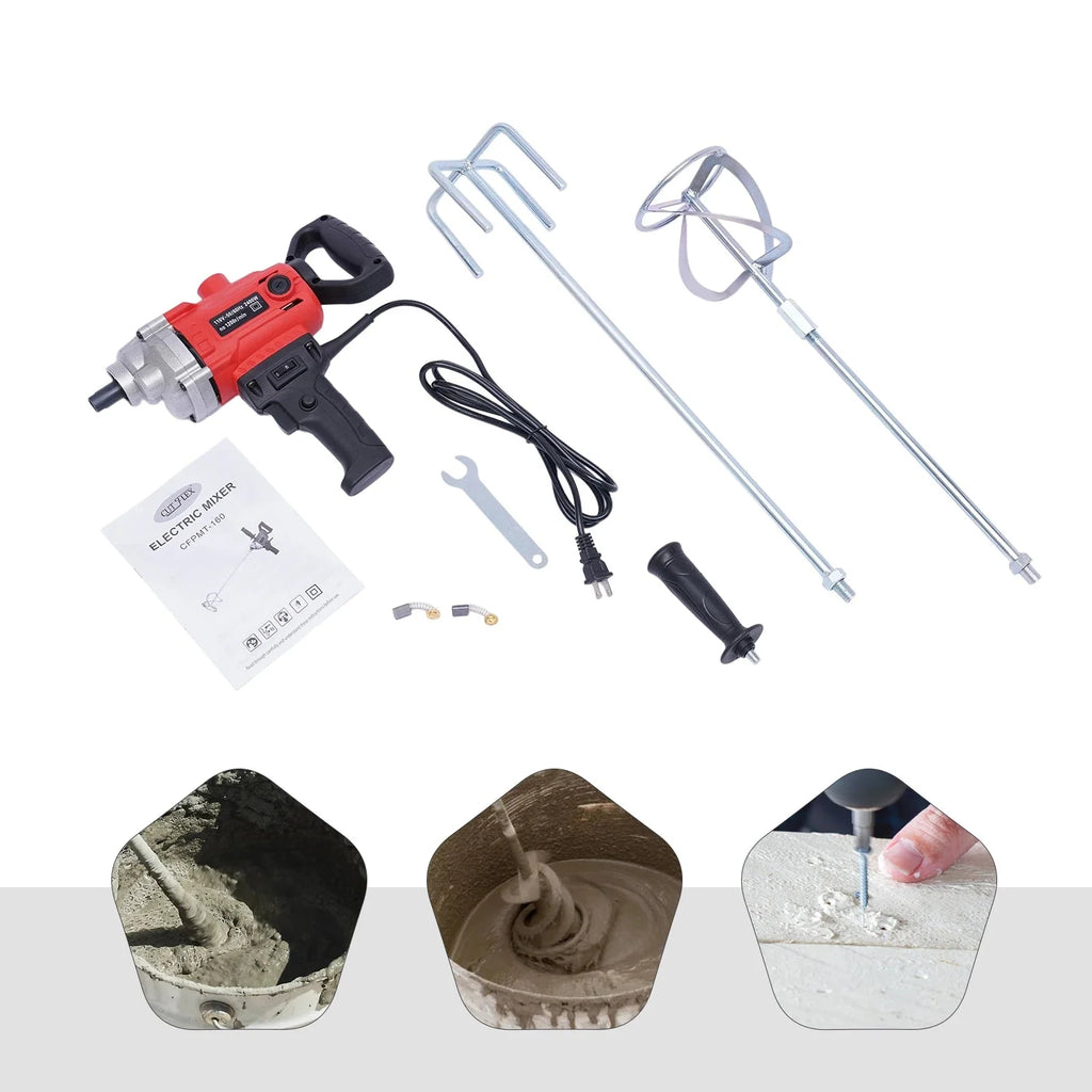 Drill Mixer Set with Spade Handle Electric Corded Mixing Drill Machine 2400W Motor Concrete Mud Mixer