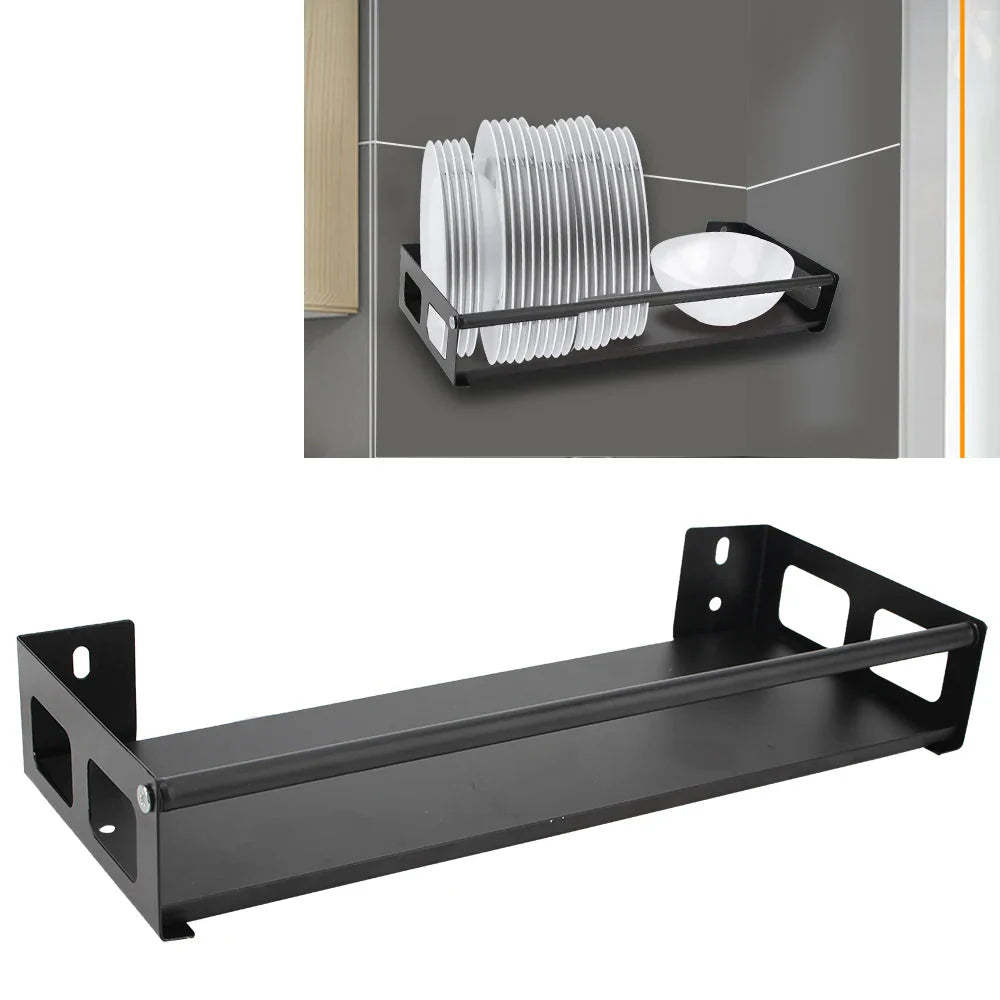 Bathroom Shelves  30-60cm Aluminum Alloy Matte Black Kitchen Wall Shelf Shower Shampoo Storage Rack Bathroom Accessories