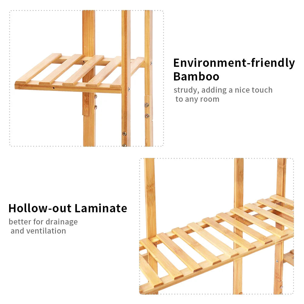 Multi-Tiered Bamboo Plant Stand Indoor Outdoor Flower Pot Holder Rack for Garden Balcony Living Room