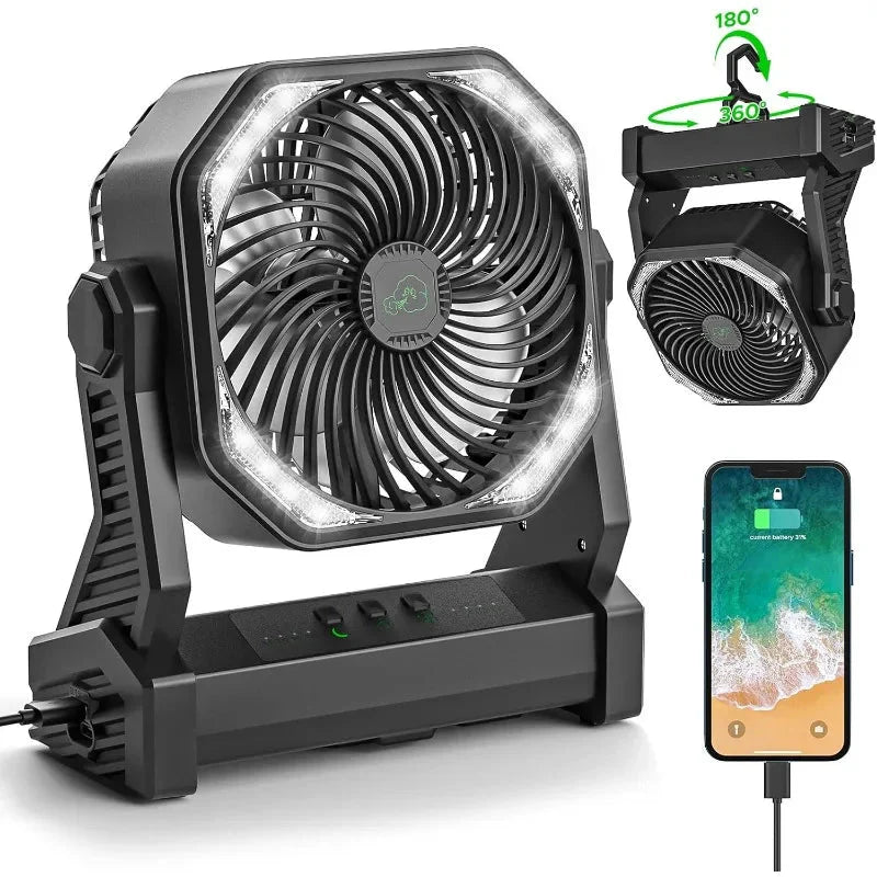 Camping Fan with LED Lantern, 20000mAh Auto-Oscillating Battery Operated Desk Fan with Remote&Hook, 8” Portable Fan
