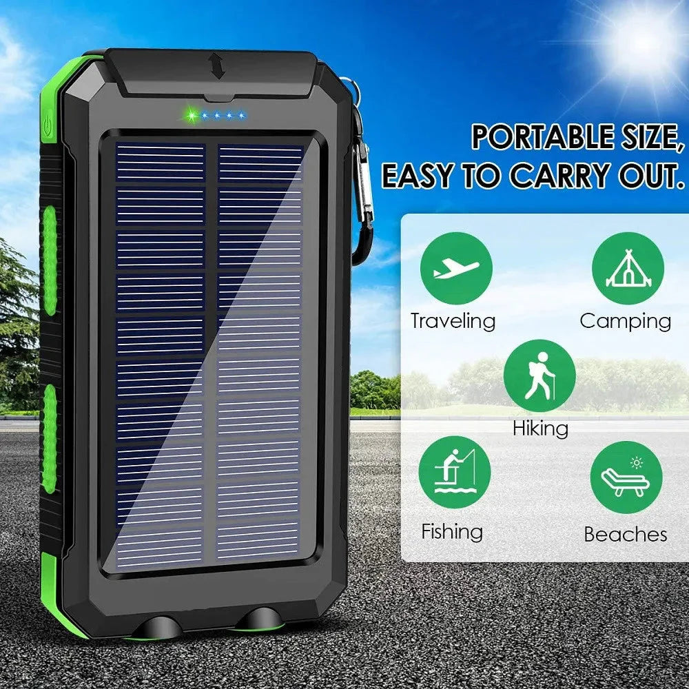 Solar Power Bank 10000mAh Portable Charging Poverbank External Battery Charger Strong Light LDE Light for All Smartphones