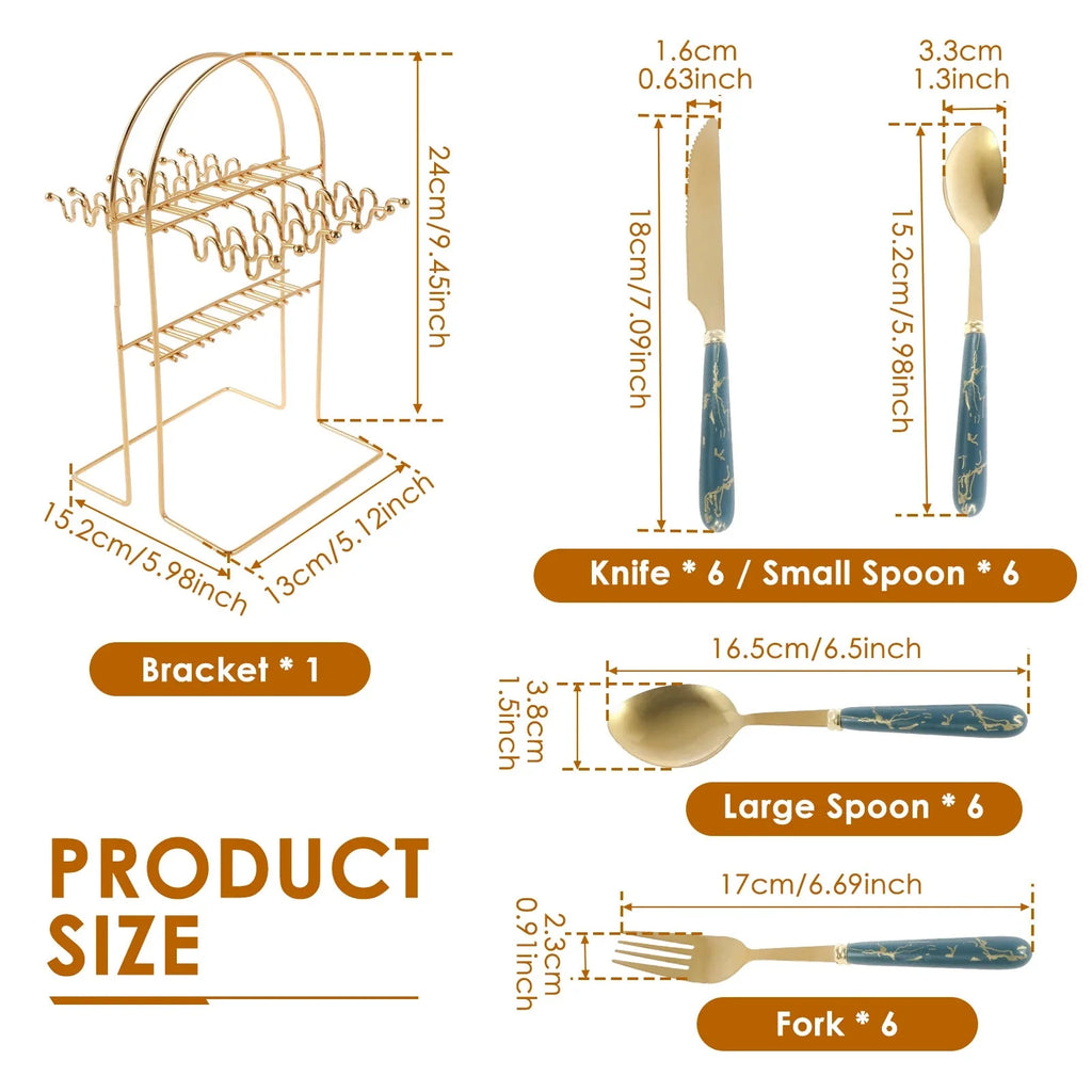 24 Pcs Silverware Set with Hanging Holder Stainless Steel Flatware Set Service for 6 Utensils Set Mirror Polished Tableware Set