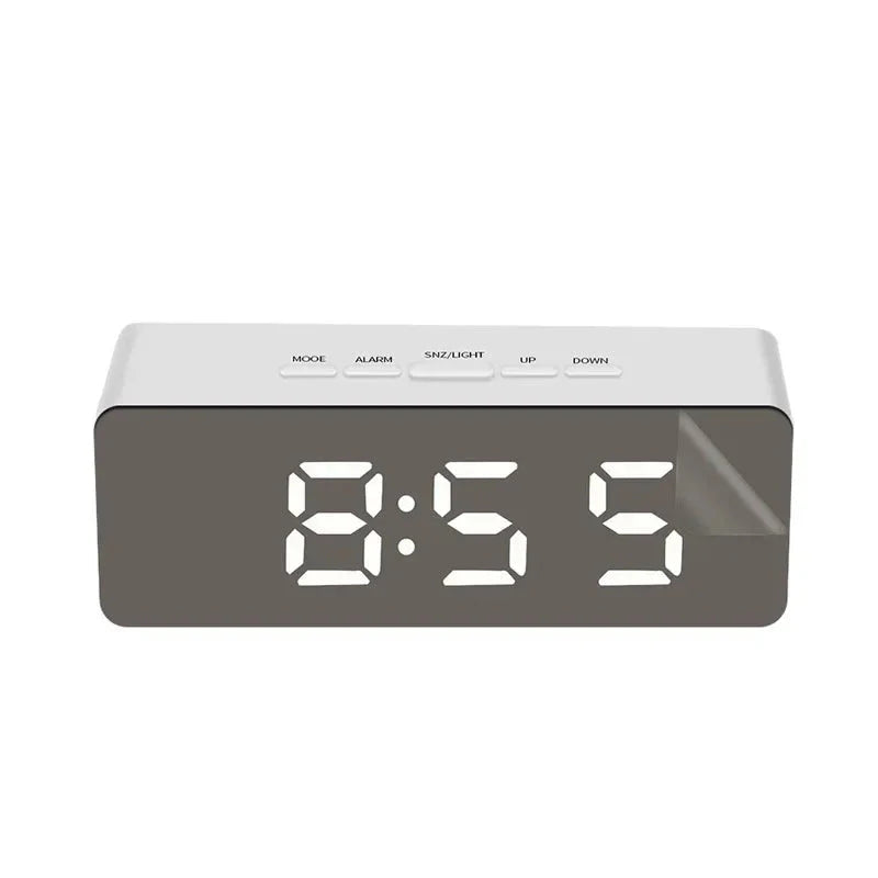 1Pc White Digital Clock LED Mirror Table Clock Snooze Display Time Night Light Desktop USB Alarm Clock Home Decor Desk Clock