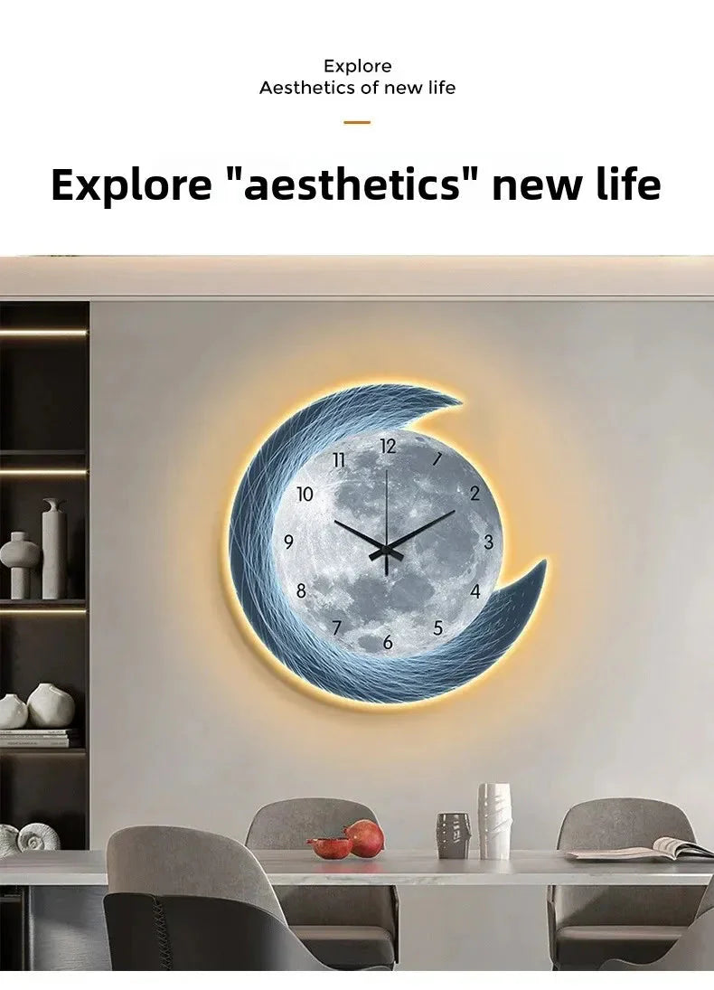20in LED Light Wall Clock Dining Room Living Moon The Earth Modelling Silent Movement Bedroom Clock Wall Decoration Home Gifts