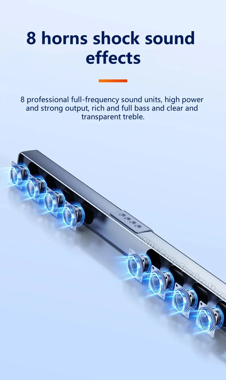 9D Stereo Sound Bar For TV Cinema Echo Wall Bluetooth Speakers COAX AUX U Disk Home Audio Subwoofer 8 Horns 40W High Power