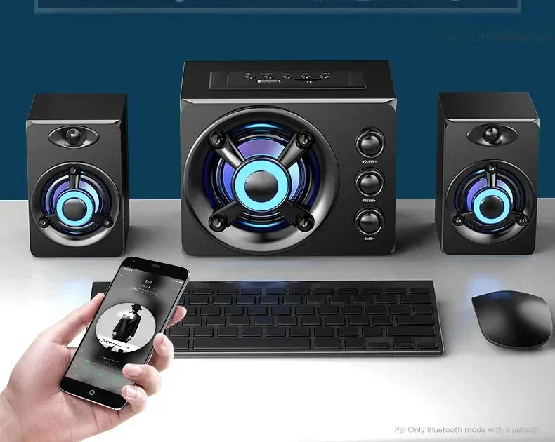 HIFI 3D Stereo Speakers Upgrade With LED Light AUX USB Wired Wireless Bluetooeh 5.0 Audio Home Theater Surround Sound Bar TV