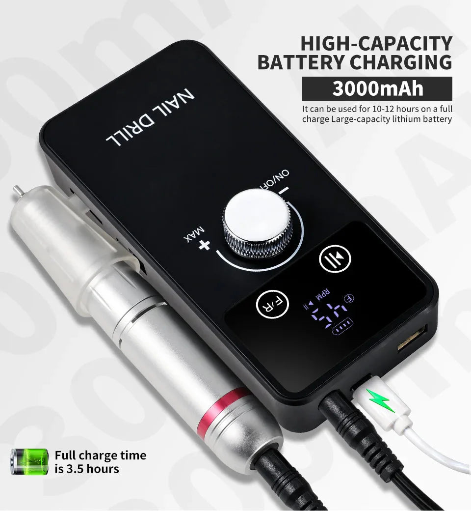45000RPM Professional Nail Drill Machine Rechargeable Low Noise Electric Nail Drill Sander File for Manicure Gel  Polish Tool