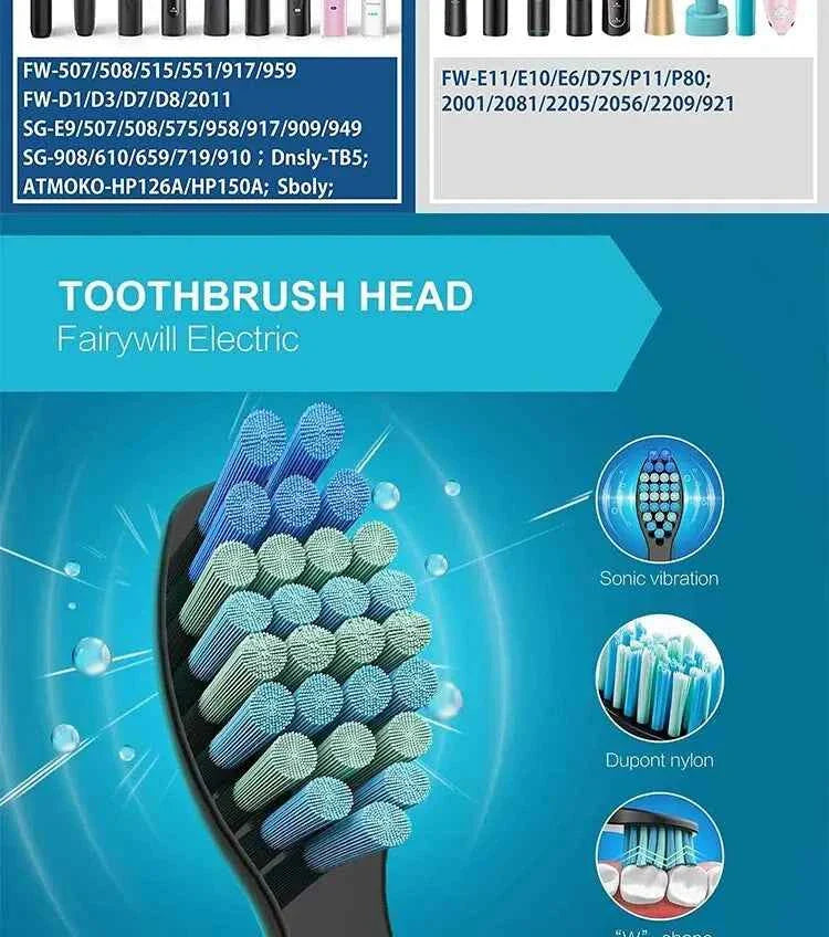 Premium Replacement Brush Heads - Compatible with Fairywill/Seago FW-507/508/515/551/917/959 - Dupont Bristles 5-10Pcs
