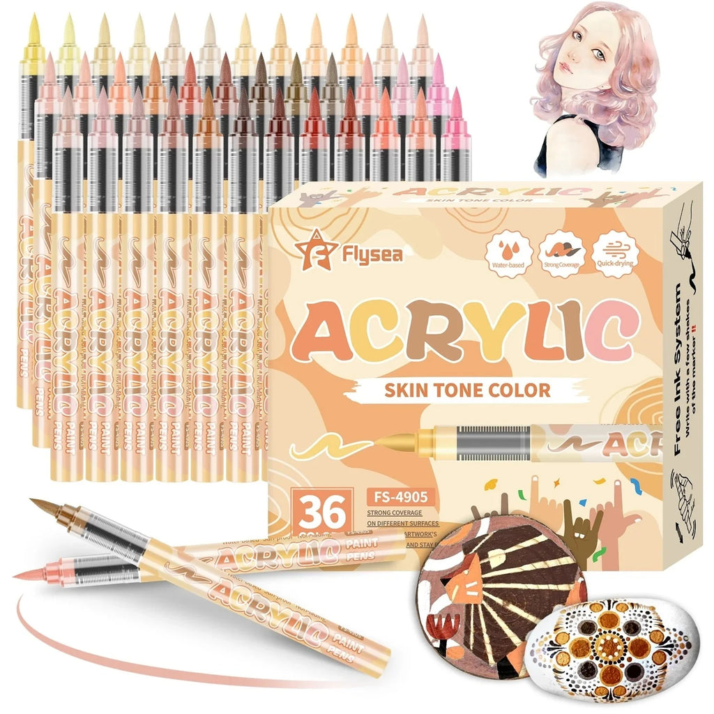 Skin Tones Art Markers,Soft Brush Tip Acrylic Paint Pens,Quick-Drying Waterproof for Sketching,Wood,Glass,Fabric,Rocks Painting