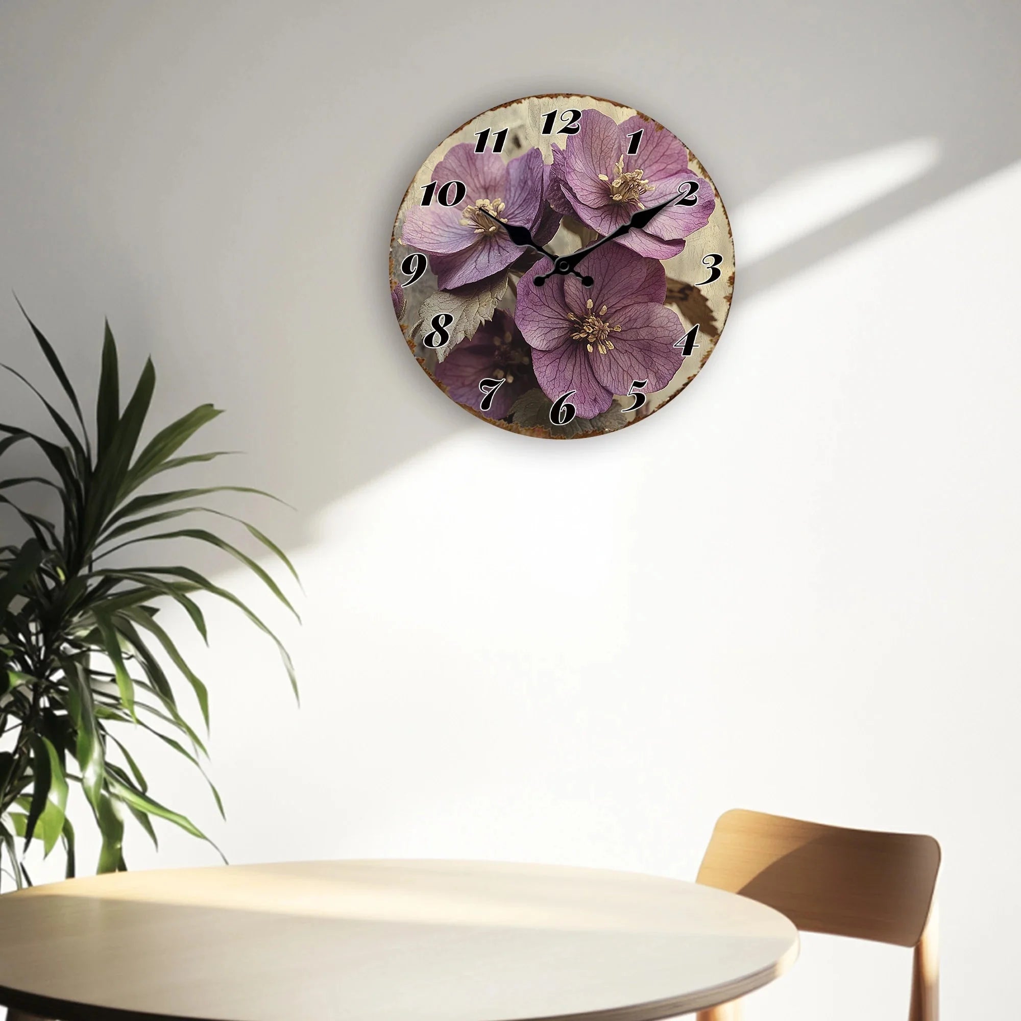 Purple Flower Blossom Floral Art Design Rustic Charm Decorative Clock 10"-16"