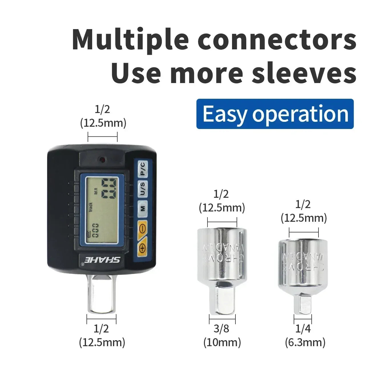 SHAHE High Precision Mini Torque Adapter Square Drive 1/2''1/4'' 3/8'' Digital Torque Wrench Electronic Digital Torque Meter