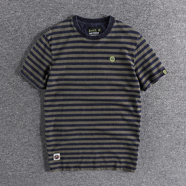 High Quality 100% Cotton Striped T Shirts for Men Summer Short Sleeve Distressed Washed Tees 24ss Y2k Youth Male Streetwear Tops