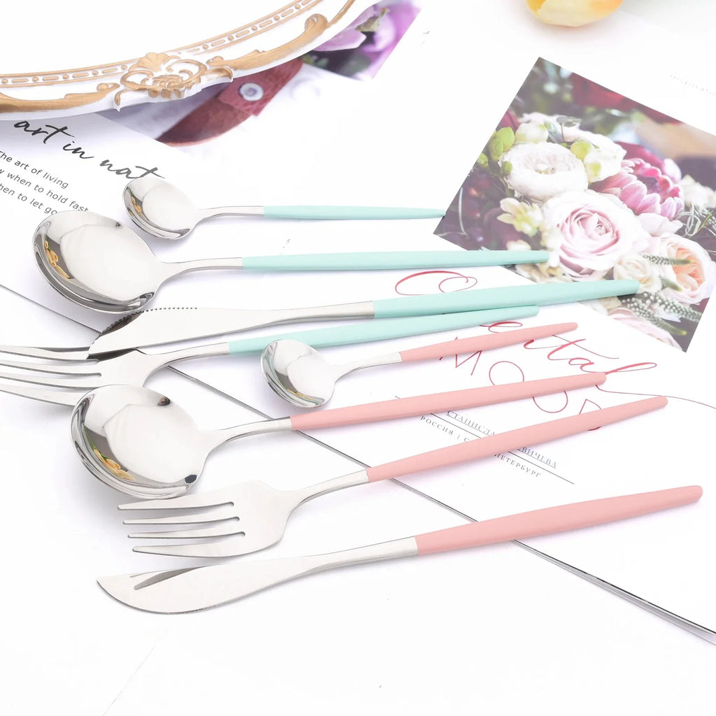 Western Purple Silver Tableware New Dinnerware Set 4Pcs Stainless Steel Kitchen Knife Fork Spoon Complete Cutlery Flatware Set
