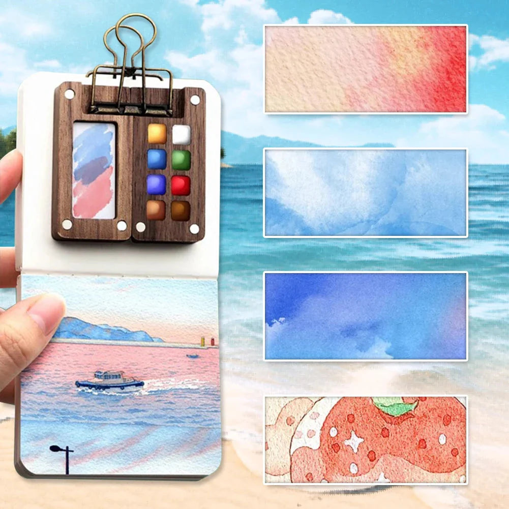 8/15 Colors Portable Travel Gouache Palette Set Mini Walnut Paint Box Artist Gouache Paint Palette Sketchbook Art Supplies