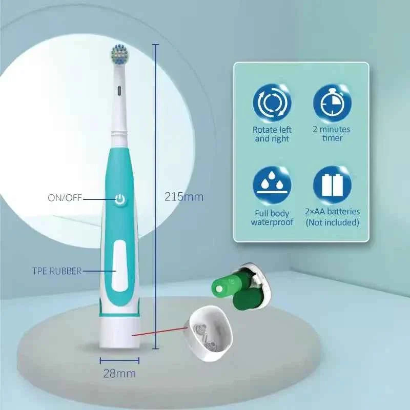 Electric Toothbrush Rounded 3D Heads Teeth Brush Soft Bristle Vibrate Rotation Gum Care Battery Power Teeth Whitening For Adults