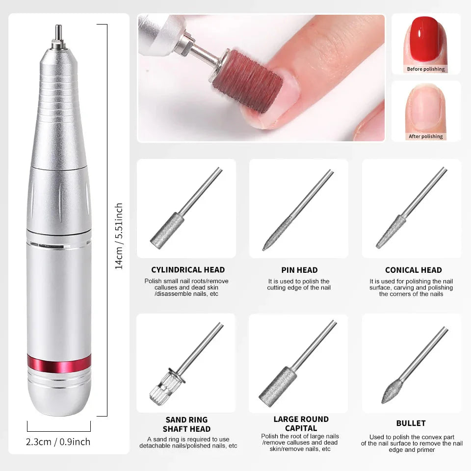 45000RPM Professional Nail Drill Machine Rechargeable Low Noise Electric Nail Drill Sander File for Manicure Gel  Polish Tool