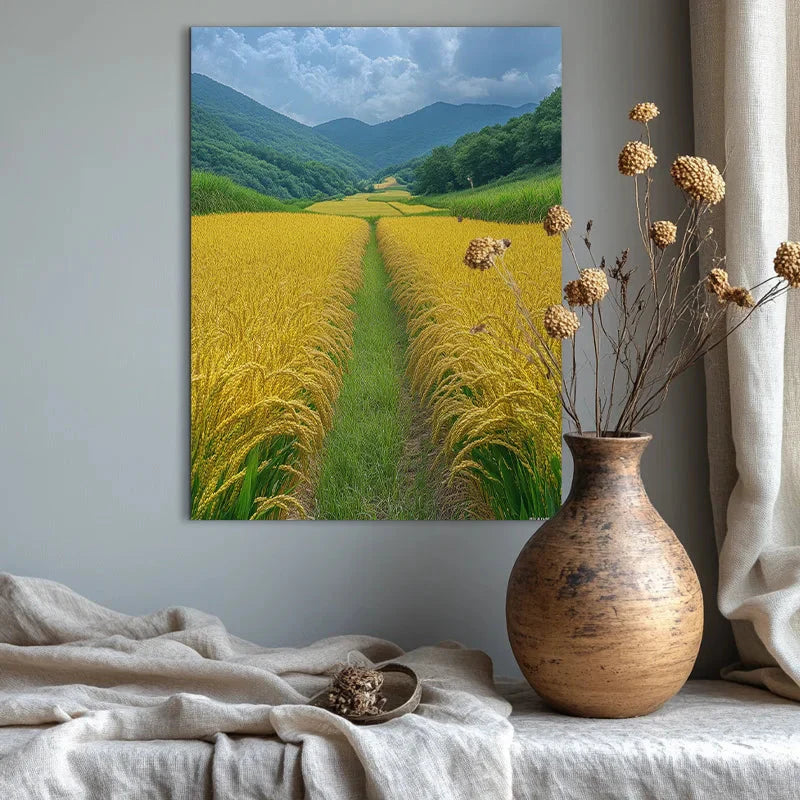 Charming Yellow Rice Fields Canvas Art - Frameless Home Decor for Office & Cafe | Ideal Gift for Any Room