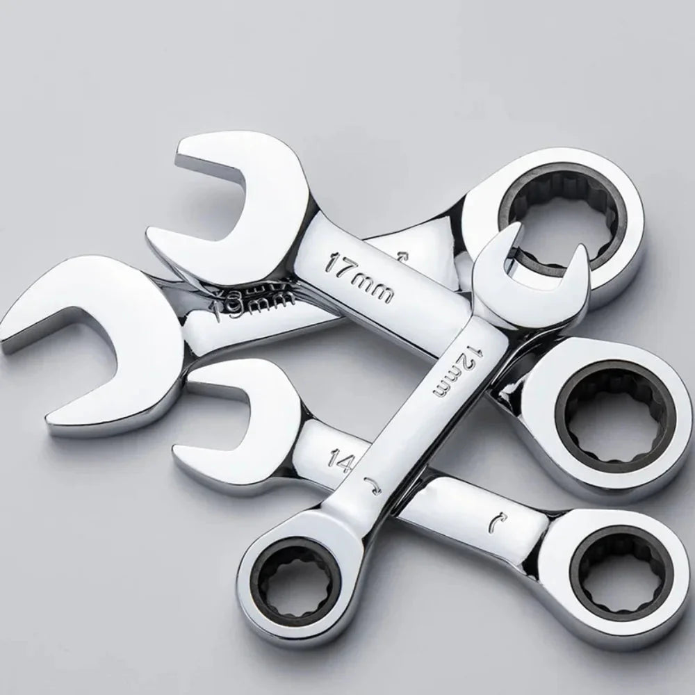 6-19mm Short Handle Quick Ratchet Wrench 72 Teeth Multi Functional Portable Short Dual-use Plum Blossom Small Wrench Hand Tools