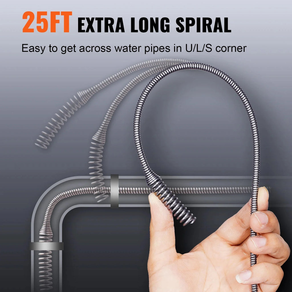 SucceBuy Drain Auger 25Ft Manual-feeding Plumbing Snake w/ Drill Attachment Drain Clog Remover Toilet Sewer Pipe Dredge for Home