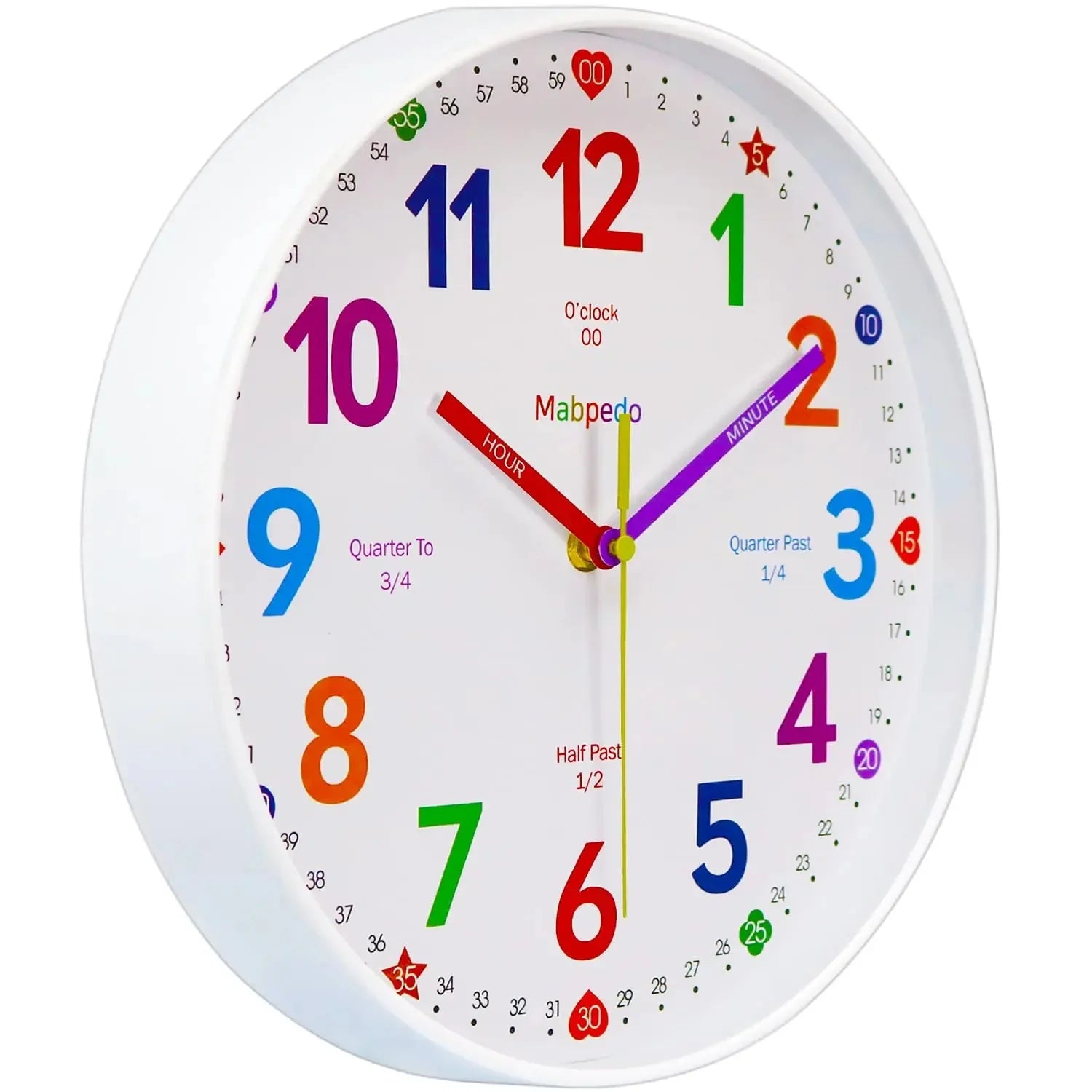 Early Education Wall Clock Colorful Number Kids Learning Time for School Classroom Bedrooms Silent Analog Clock 8/10/12 Inch