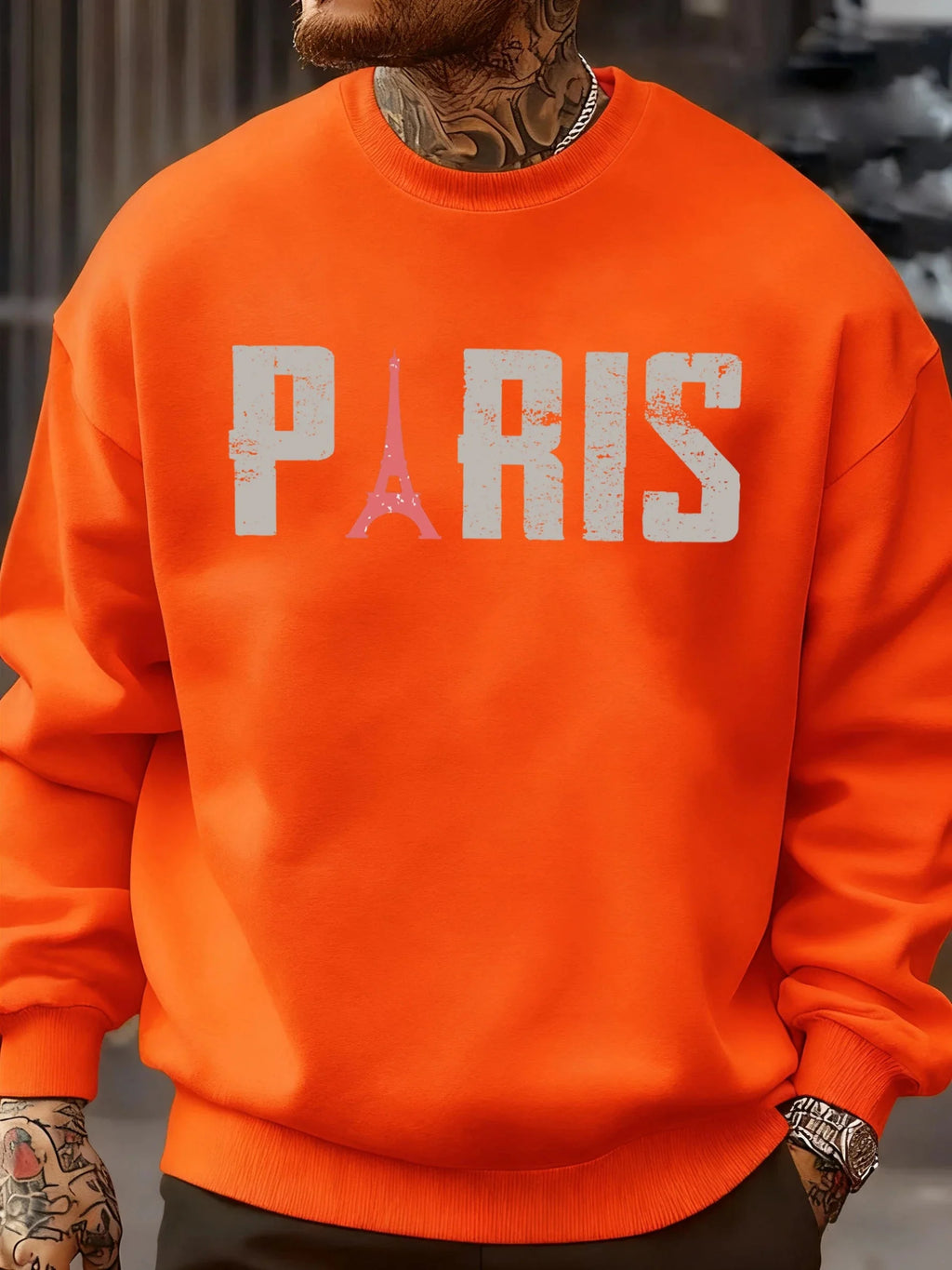 Famous Paris Tower Pattern Sweatshirt Men O-Neck Clothes Autumn Fleece Retro Pullover Loose Unisex Colour Fashion Streetwear