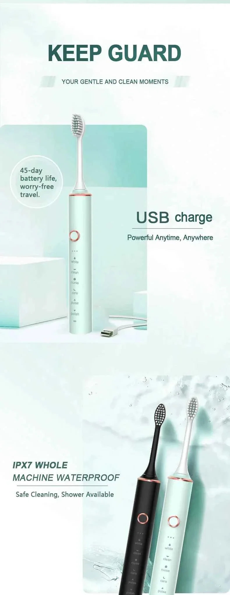 Xiaomi Youpin Sonic Electric Toothbrush USB Fast Charging Toothbrush Smart Timer Rechargeable Toothbrushes Replacement Heads Set