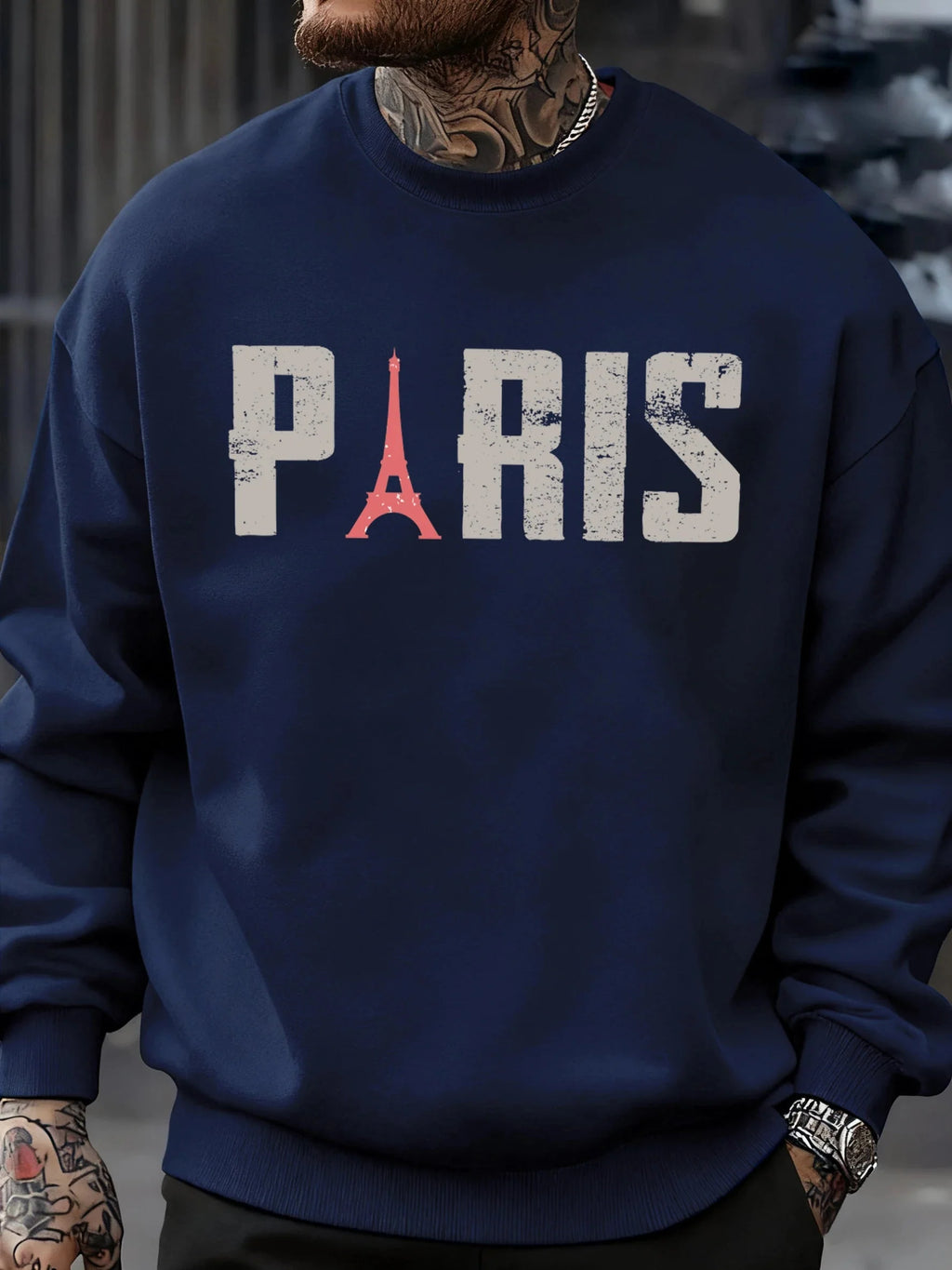 Famous Paris Tower Pattern Sweatshirt Men O-Neck Clothes Autumn Fleece Retro Pullover Loose Unisex Colour Fashion Streetwear