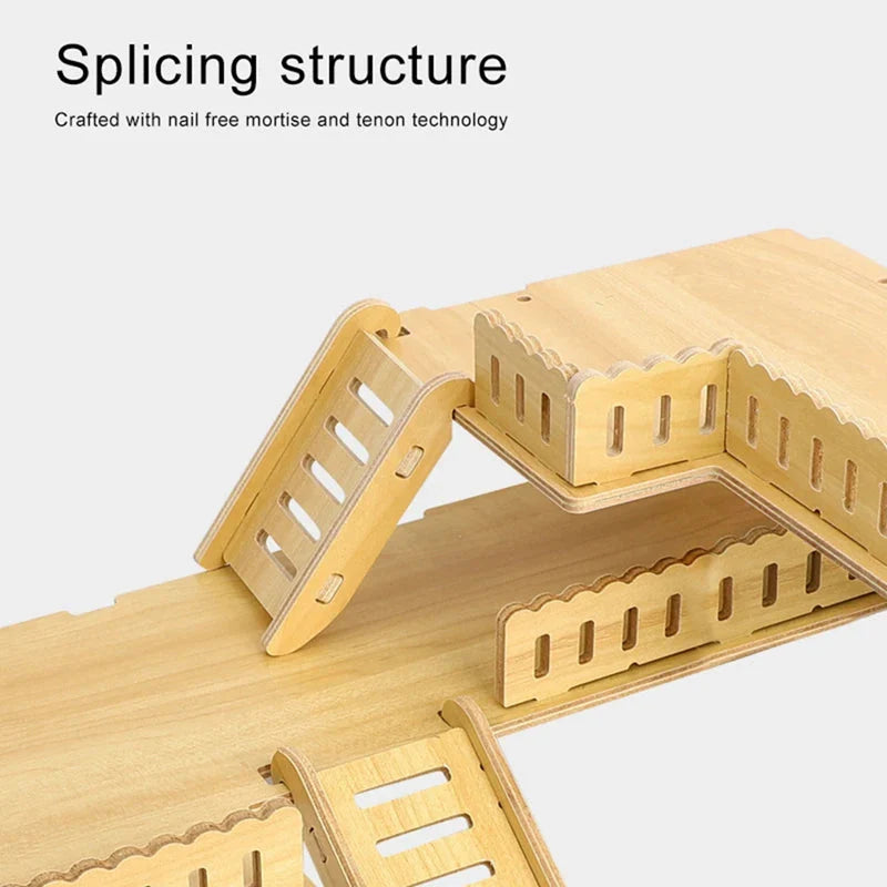 Hamster Habitat Décor Wooden Double-Layer Platform with Ladder Durable Pet Toy Accessory for Gerbil Guinea Pig and Small Animals