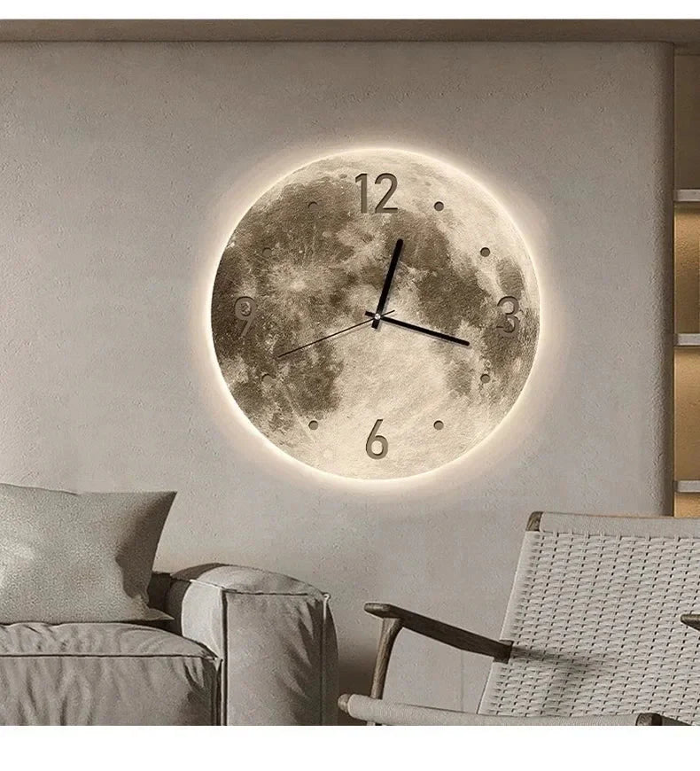 16 Inch Fashions Wall Clock Dining Room Living Moon The Earth Modelling LED Light Silent Movement Bedroom Clock Wall Decoration