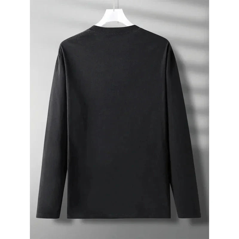 Men's Spring and Autumn 100% Cotton Loose and Comfortable Casual Paris Pattern Printed Round Neck Long Sleeve T-shirt